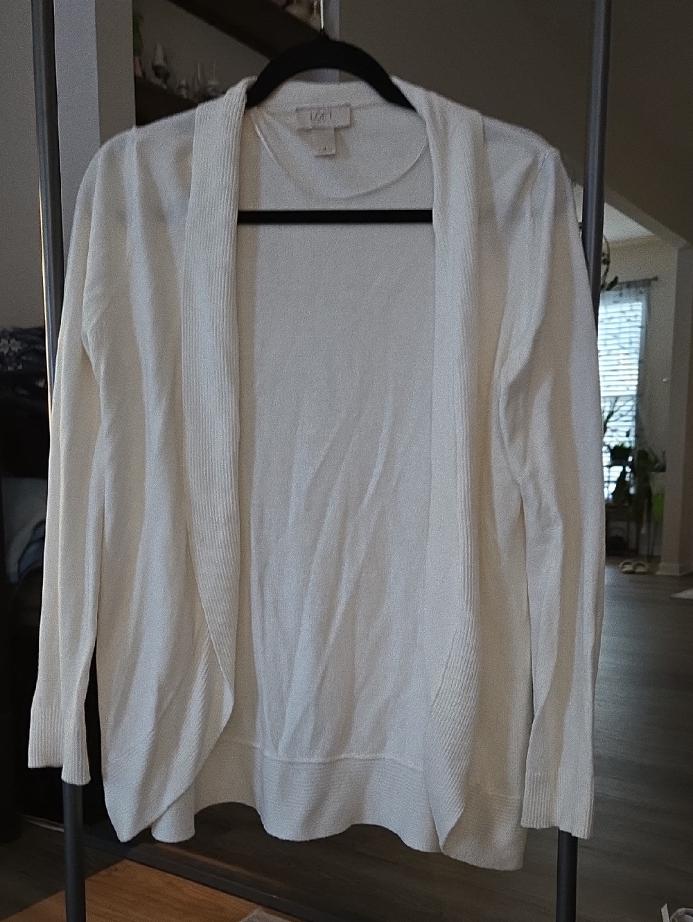 LOFT Cream Open Front Lightweight Cardigan